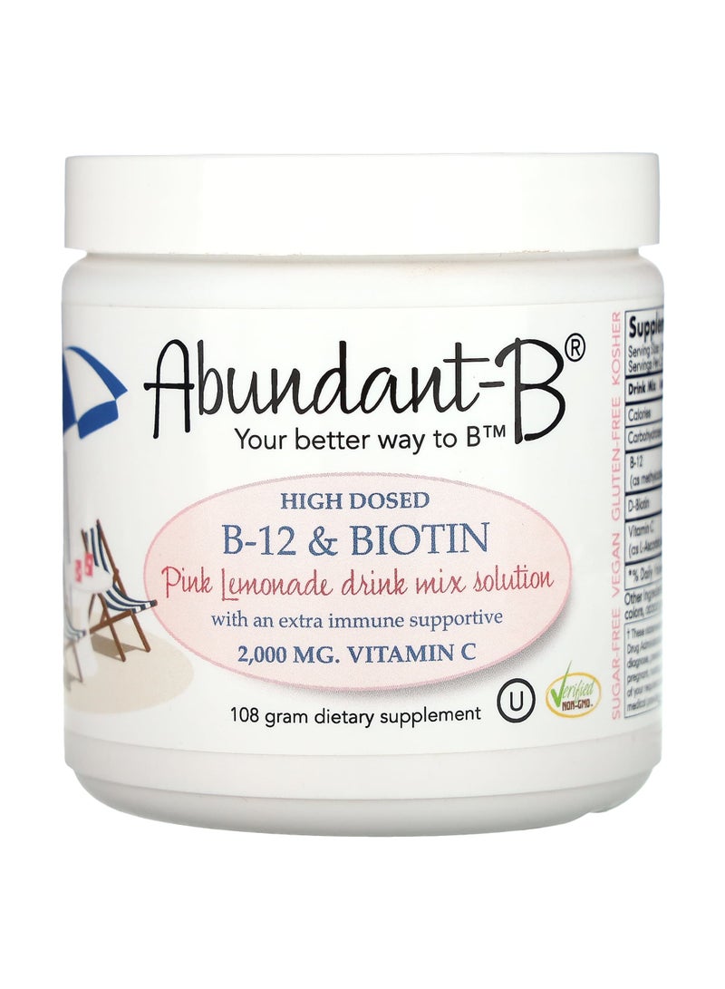 Abundant-B High Dosed B-12 & Biotin Drink Mix, Pink Lemonade, 108 g